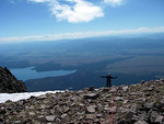 Zijo is approaching flat Mount Moran summit (12,605ft or 3.842m).
It was about 10:30am.