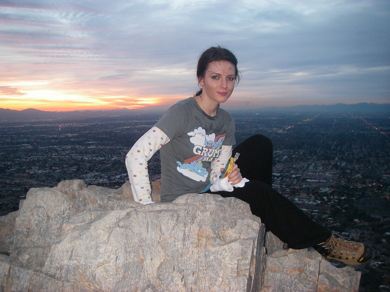 bhradio > Mia on the top of Squaw / Piestewa Peak 2,608 ft /795 m.
Total elevation gain 1,190 ft / 363 m.

She was born in Sarajevo. 
Mia graduated from Arizona State University – Barrett Honors College in Business and Psychology.
She loves music, concerts, and movies. 
Mia enjoys snowboarding and ice skating.